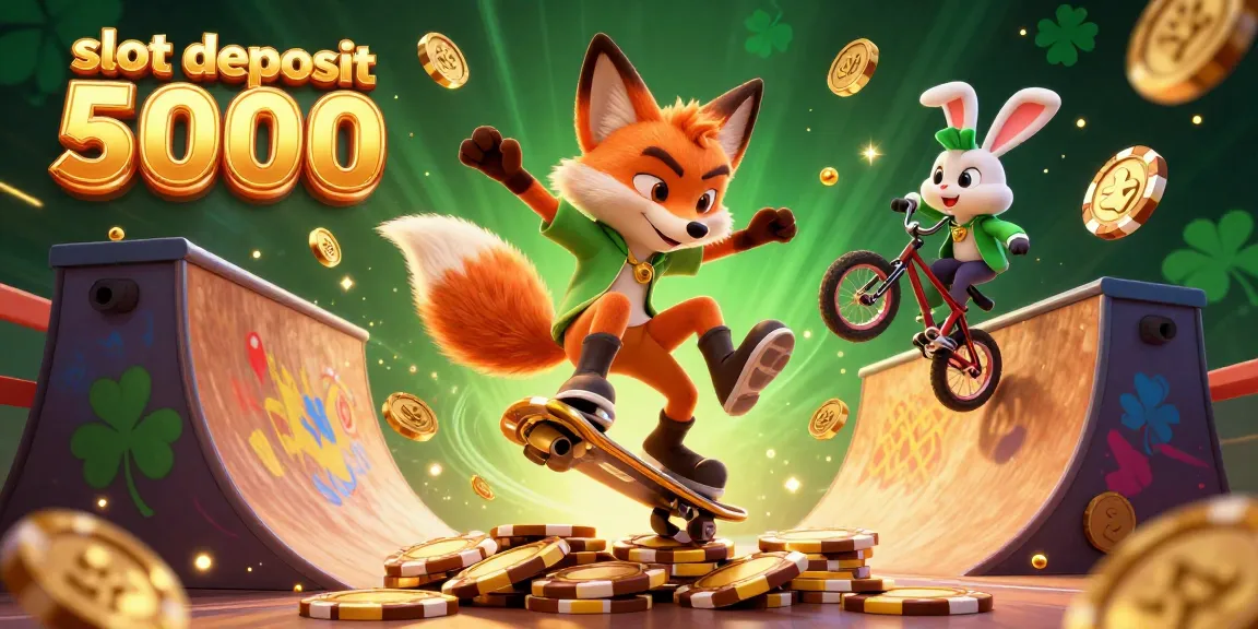 Experience fun with slot deposit 5000 in this vibrant, dynamic 3D casino illustration featuring energetic characters.