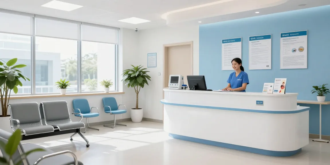 Health insurance blog featuring patient care at a modern health clinic with a doctor consultation.