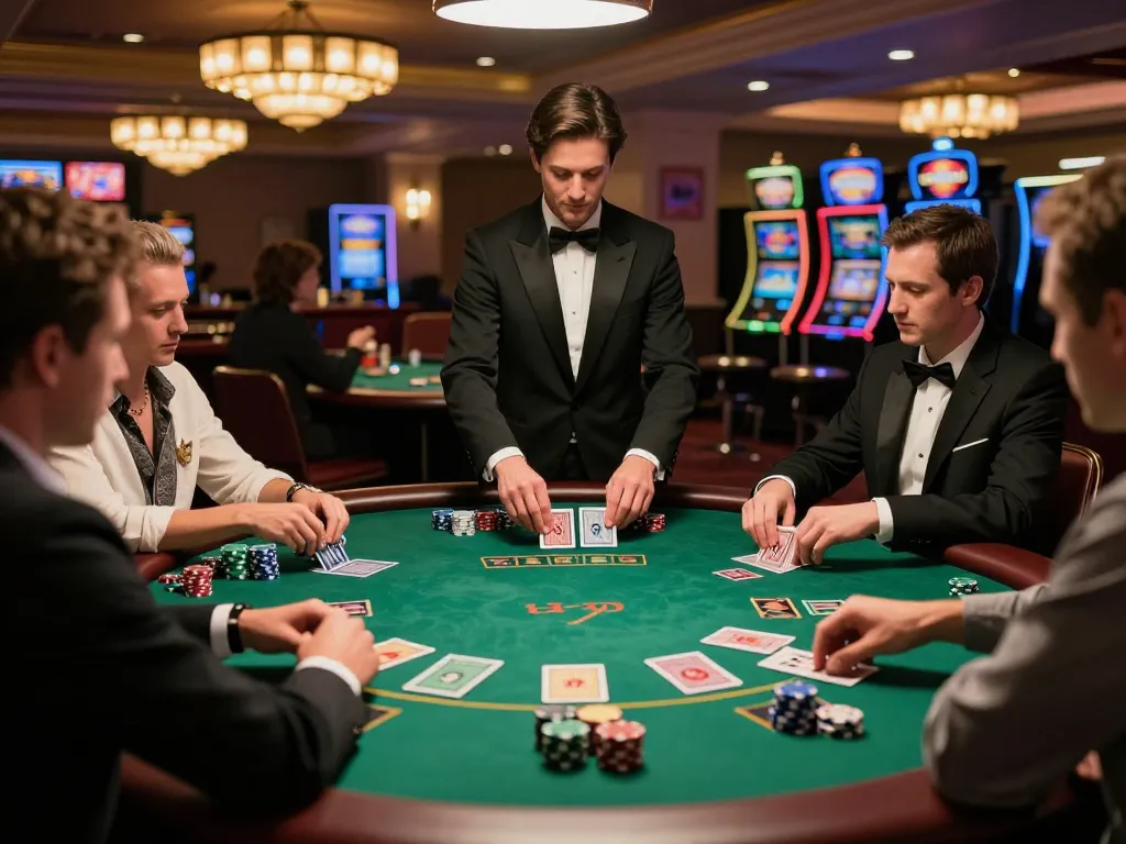 Experience strategic gameplay at winstrike69 blackjack table with focused players and professional dealer.