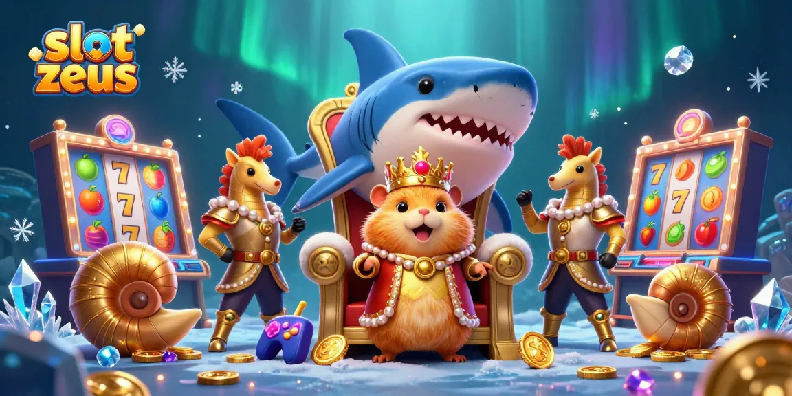 Spin the reels faster with slot zeus, featuring a golden hamster king and vibrant slot machines.
