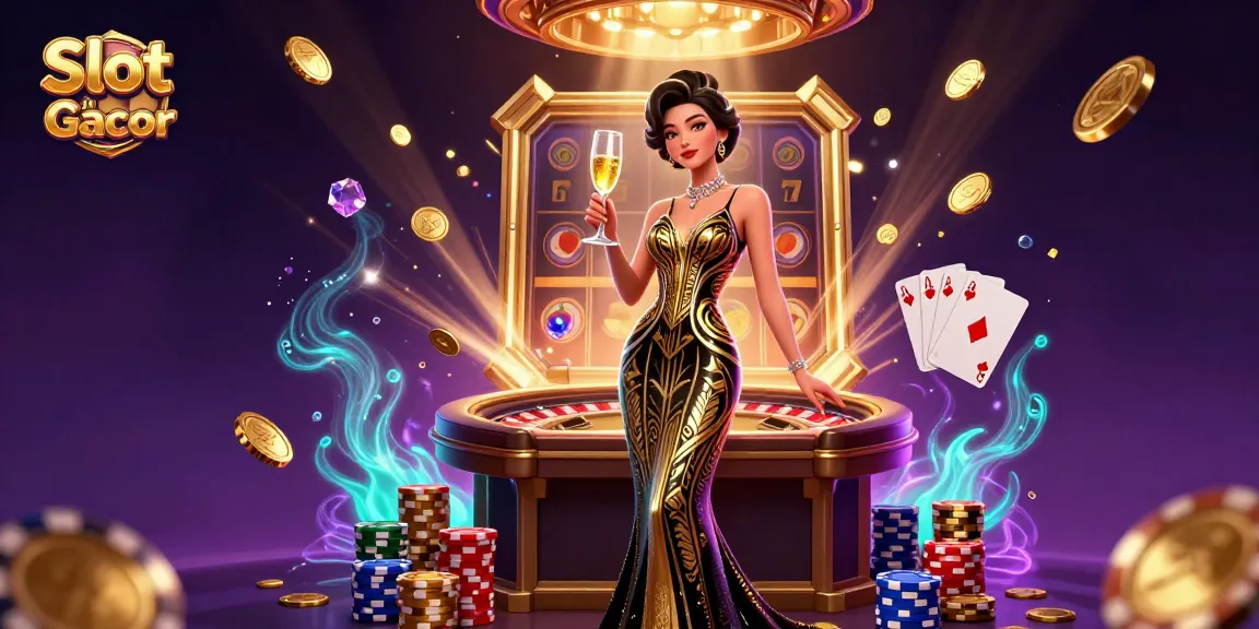 Spin Slot Qris Gacor reels with vibrant graphics, golden coins, and dazzling gems.