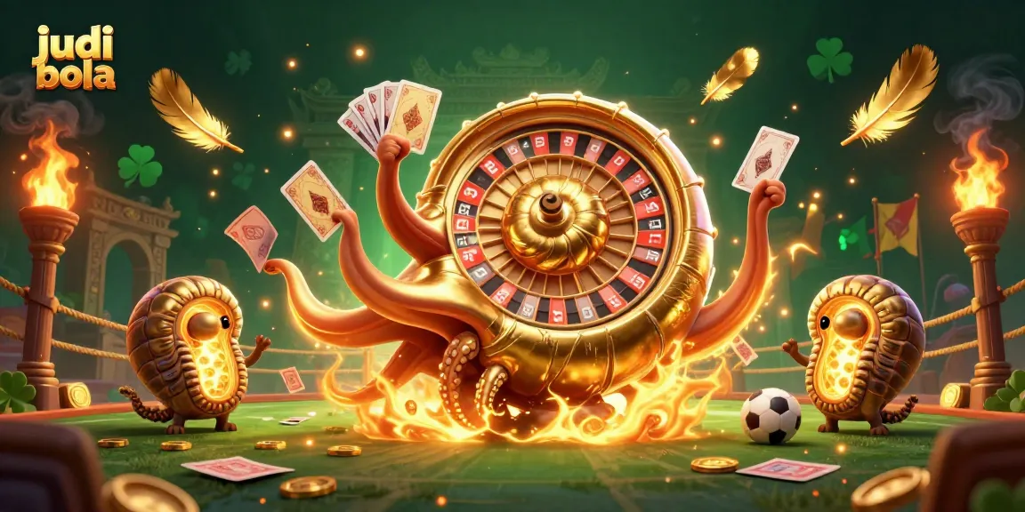 Engage in judi bola sports betting with this vibrant illustrated scene of a nautilus roulette character.