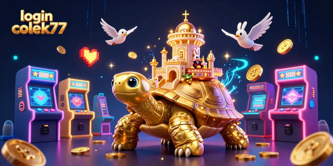 Experience login colek77 with a vibrant casino scene featuring a golden tortoise and dealer