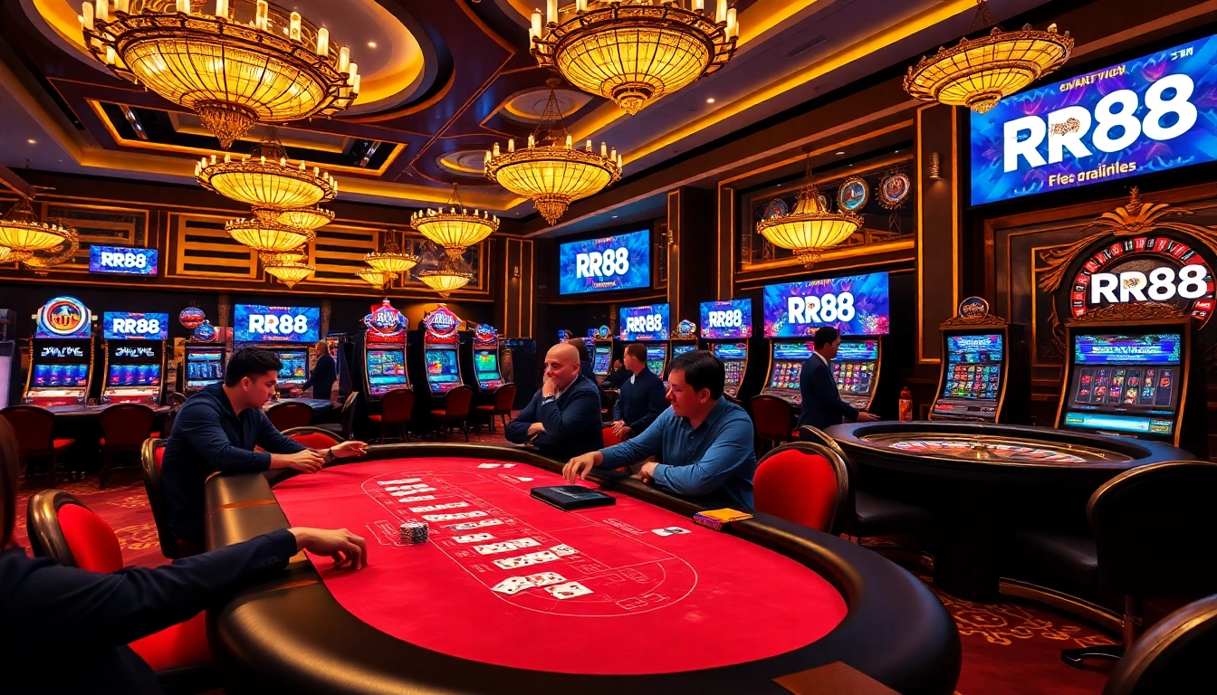 Experience the thrill of gaming at RR88 with luxurious tables and vibrant slot machines.
