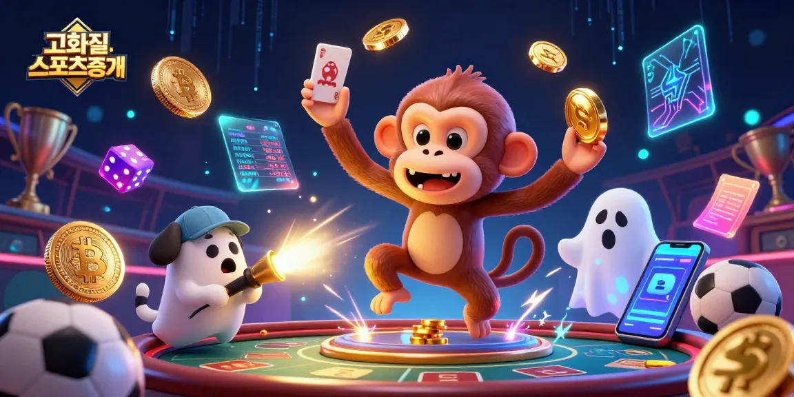 Experience 고화질스포츠중계 with an engaging, vibrant scene showcasing sports betting excitement and a playful ghostly character.