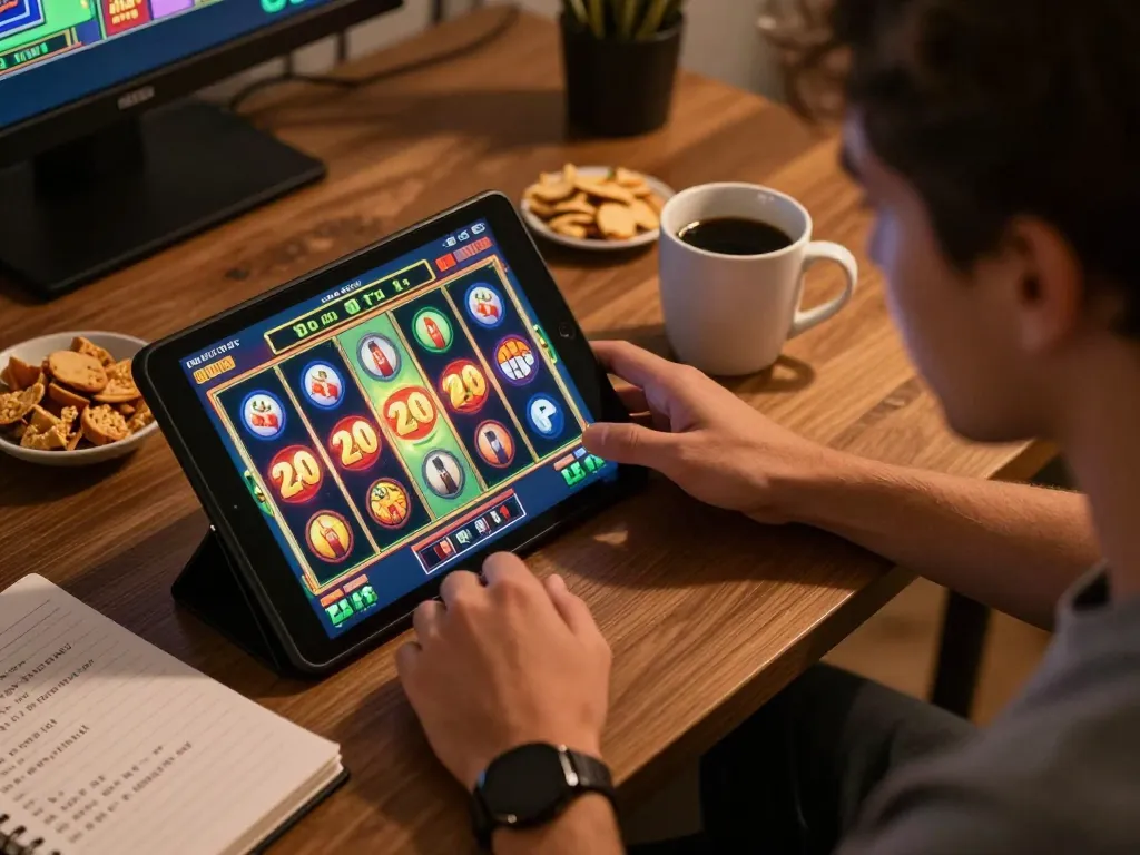 Engaging in online slot bet 200 gameplay with vibrant graphics and strategy notes visible.