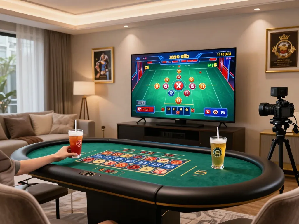Player engaging in xóc đĩa online on a luxurious setup, showcasing an immersive gaming experience.
