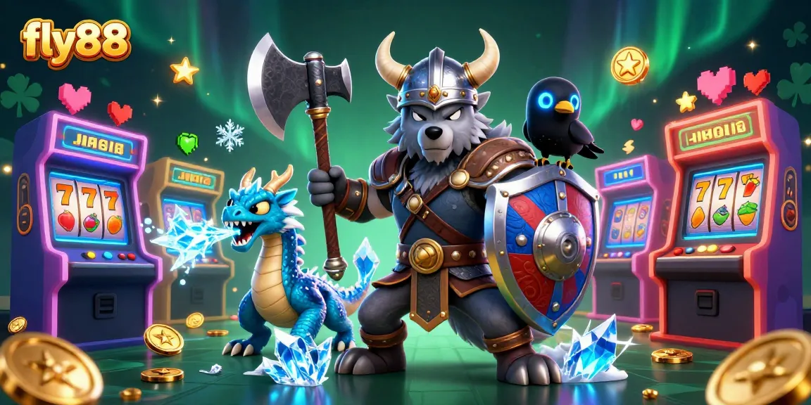 Experience thrilling gameplay at fly88 with heroic Viking characters and colorful casino elements.