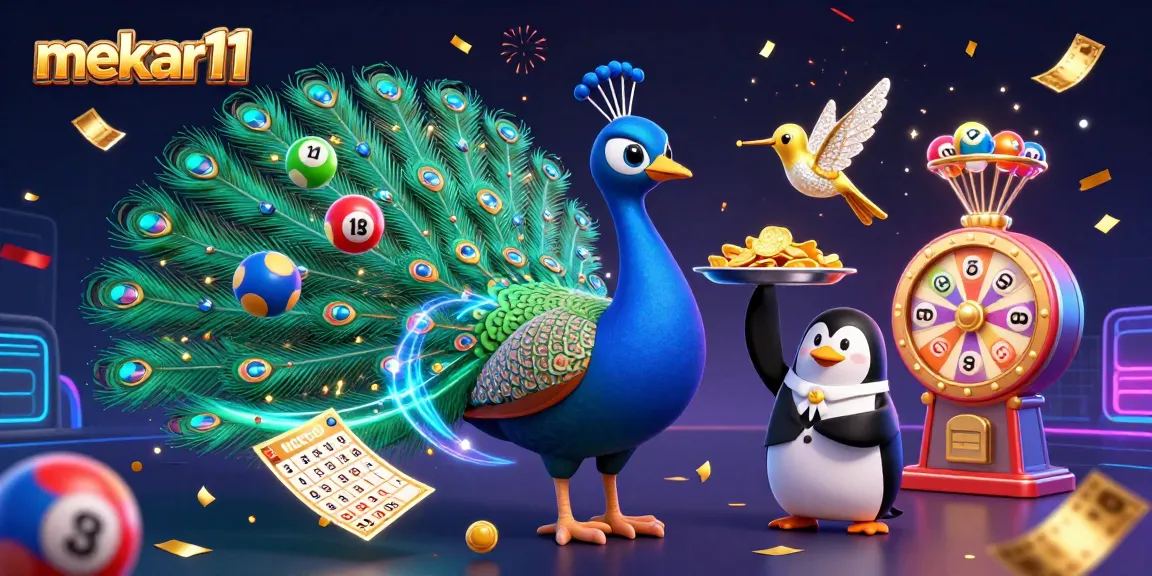 Experience the excitement of mekar11 in a vibrant lottery scene with colorful balls and festive elements.