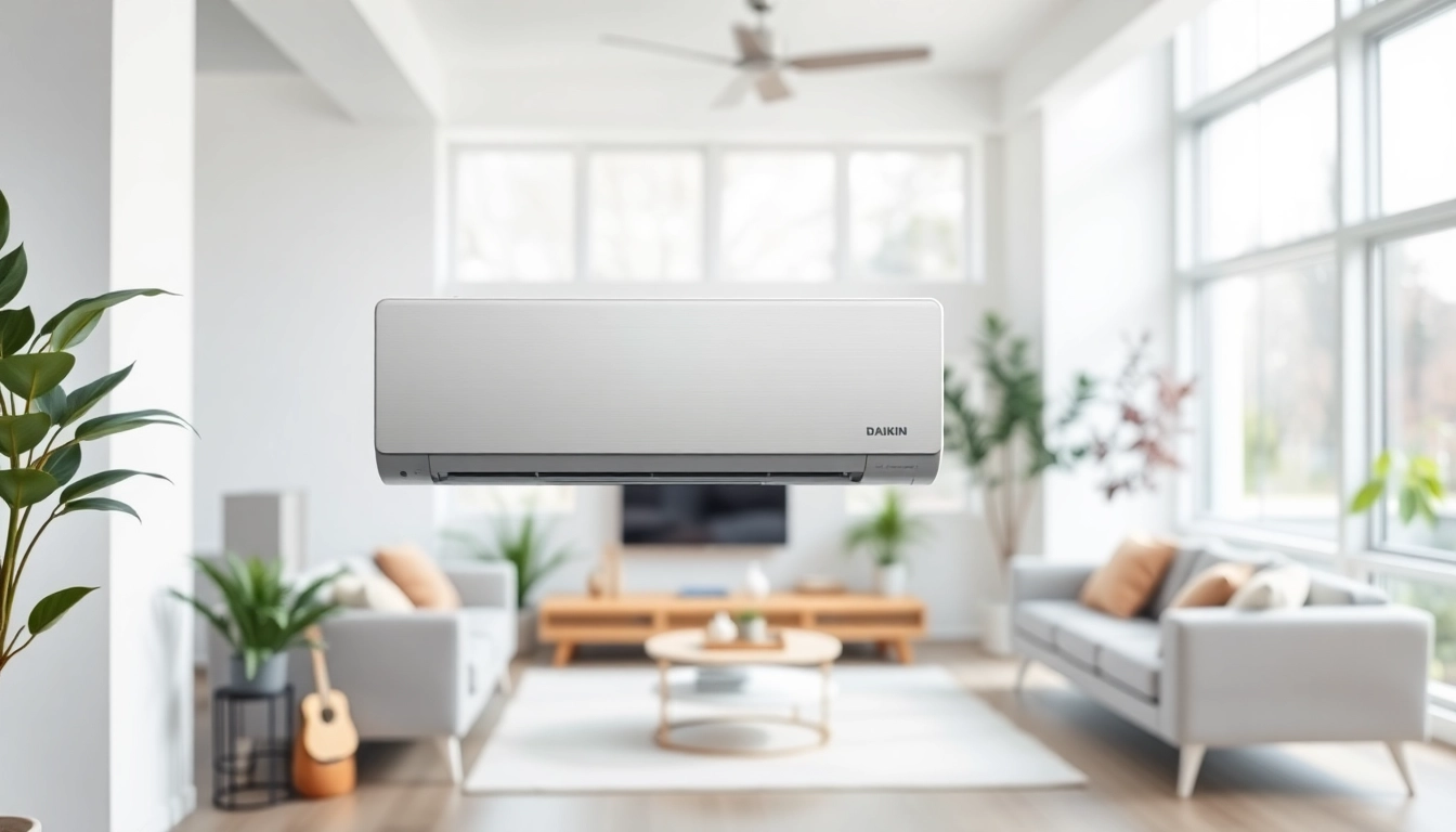 Showcasing a Daikin mini split AC unit in a modern living room for optimal comfort.