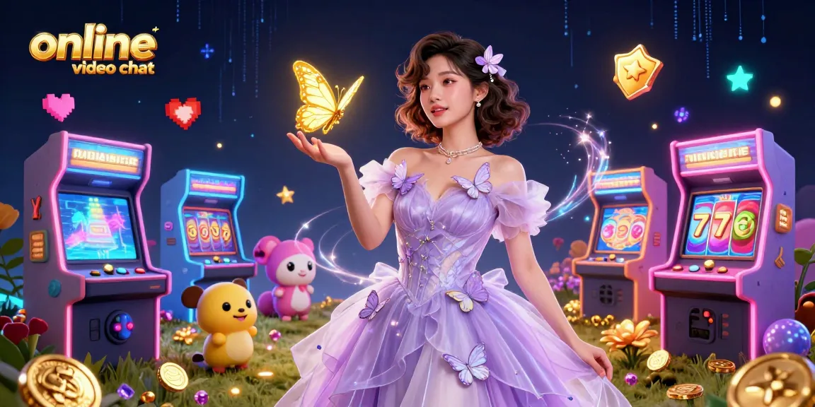 Engage in vibrant online video chat with animated elements and characters in this exciting gambling illustration.