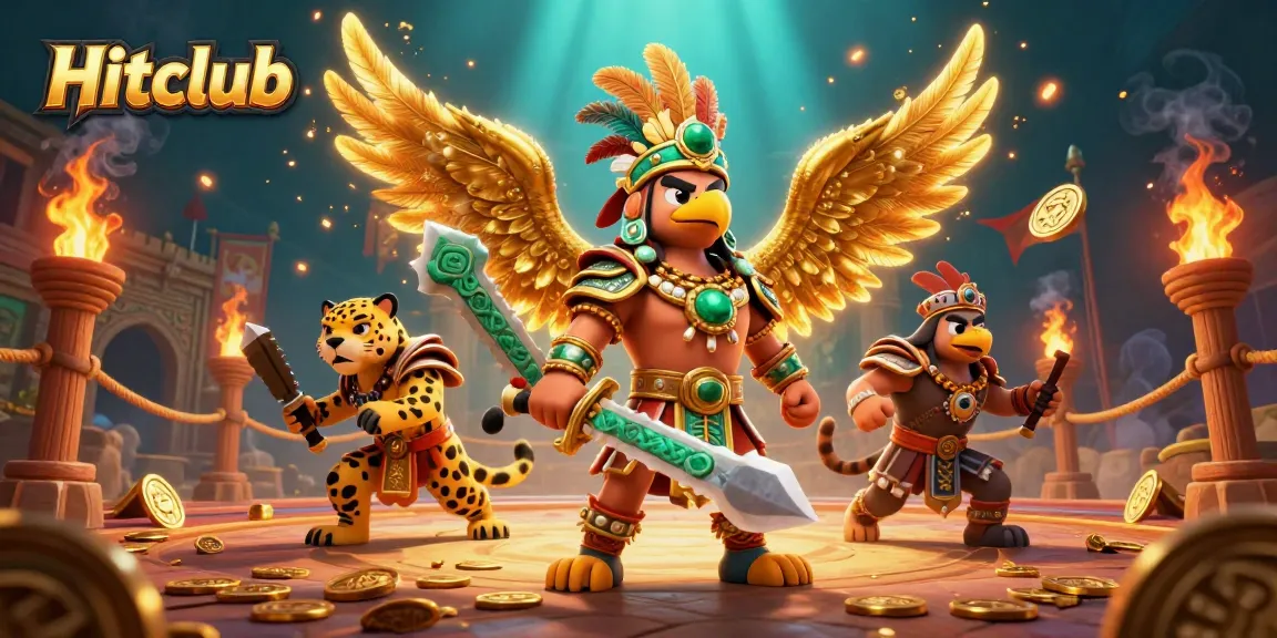 Experience thrilling moments at Hitclub, where Aztec warriors battle amid golden gaming elements.