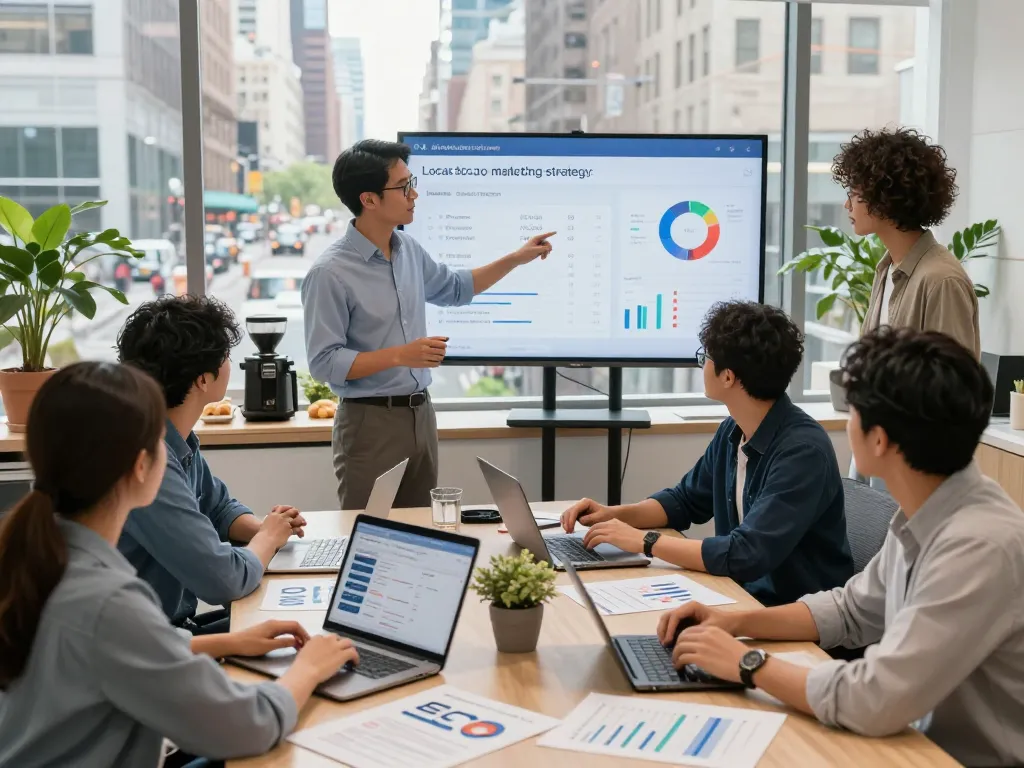 SEO specialists collaborating on Local SEO NYC strategies in a modern office.