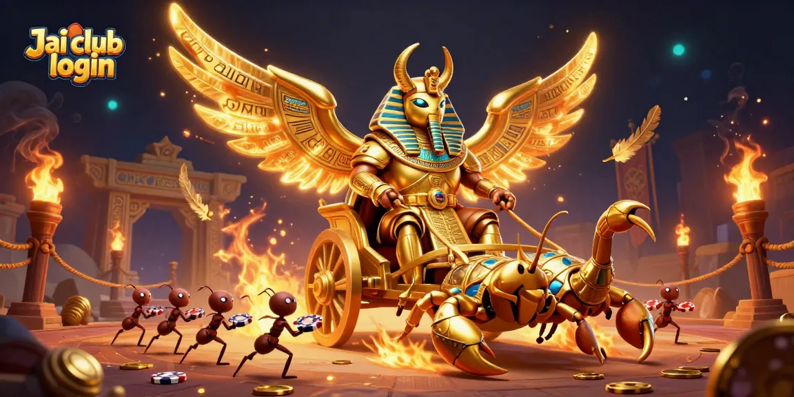Engage in thrilling gameplay with Jai club login featuring a golden scarab beetle and scorpions.