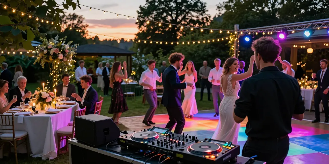 Professioneller DJ für Hochzeit in Berlin, Hochzeitstanzfläche mit romantischer Beleuchtung.