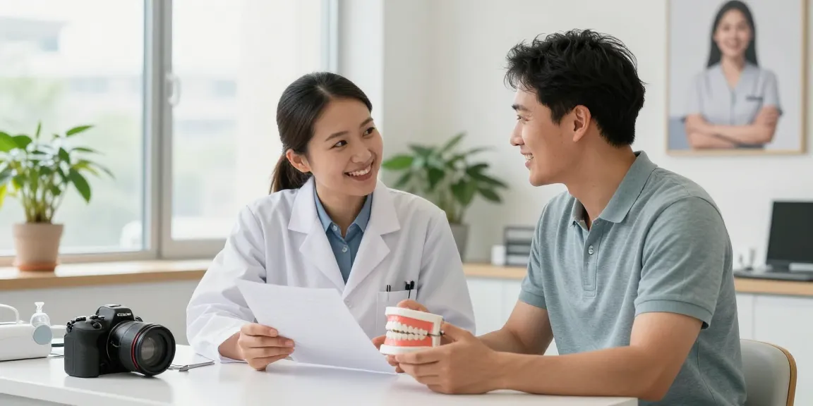 Consultation at next smile hawthorn, orthodontist discussing treatment options with an adult patient.