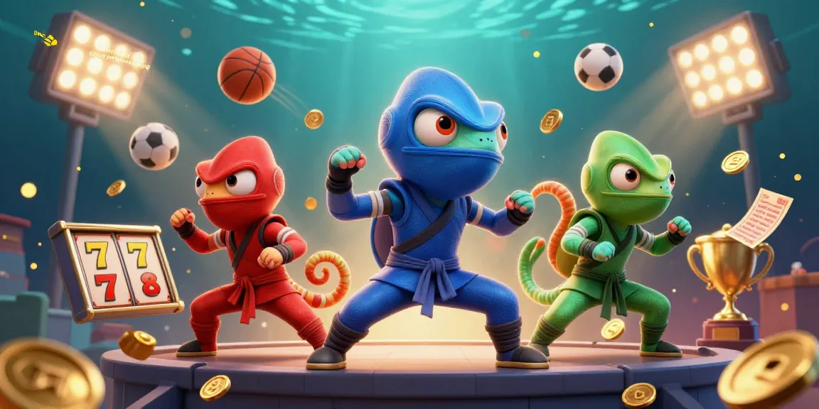 Experience the thrill of interwin slot gampang menang with a vibrant 3D ninja chameleon scene showcasing exciting gaming elements and dynamic action.