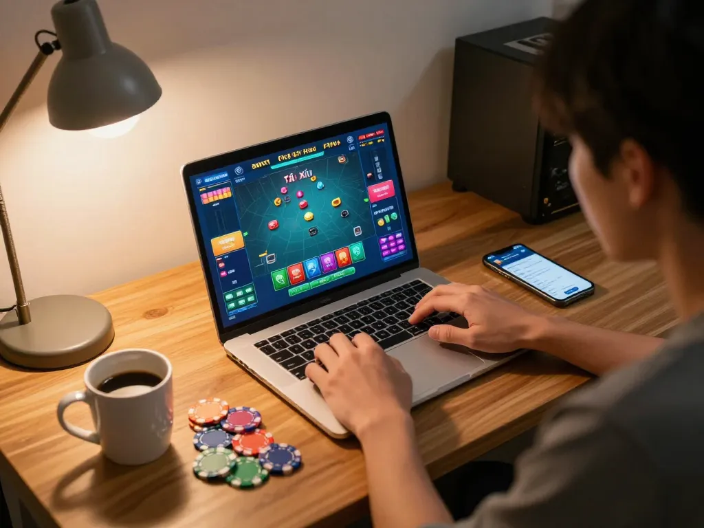 Engage in the thrilling Tài Xỉu game with Sunwin using a vibrant online setup, showcasing colorful betting graphics.