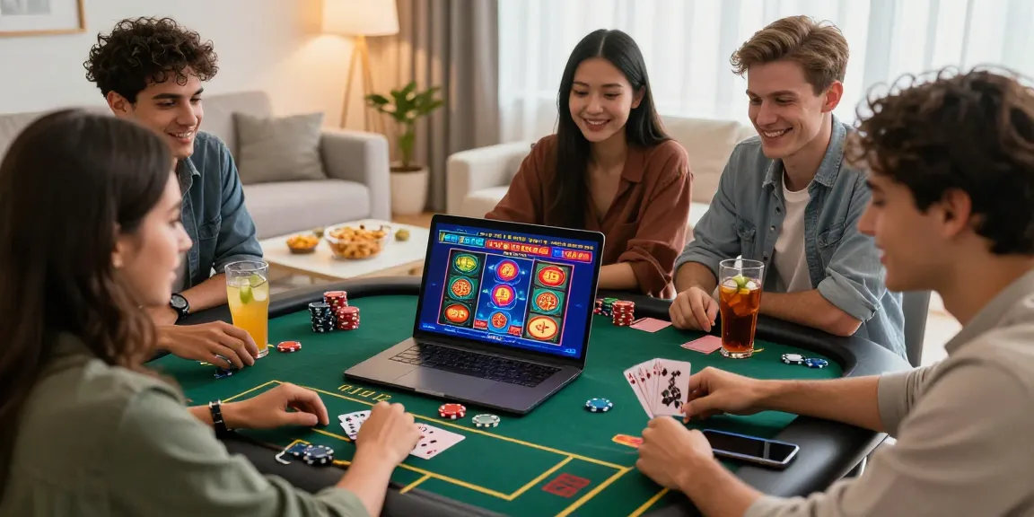 Friends enjoying an online gaming experience at https://oadbyremembers.org.uk in a cozy living room setting.