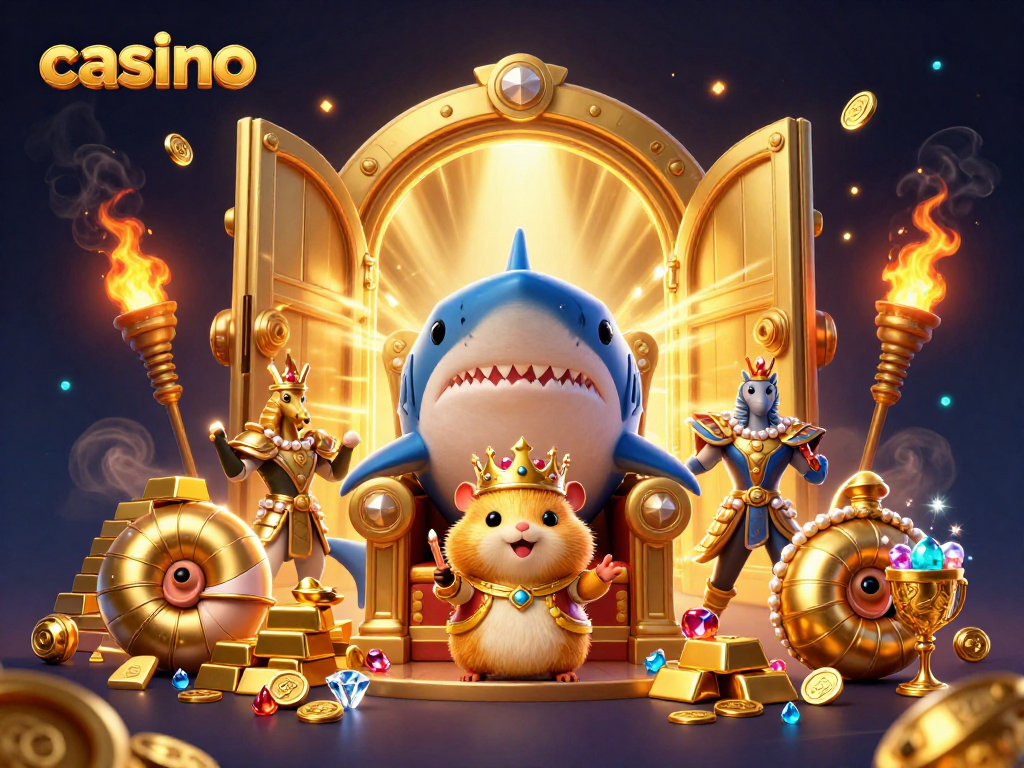 Engage in an exciting casino adventure with the golden hamster king, seahorse guards, and treasure!