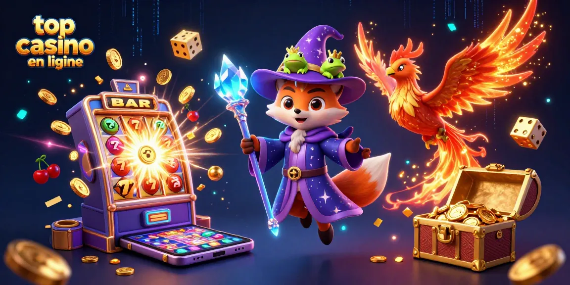 Découvrez la magie des meilleurs casinos en ligne avec un renard mystique et un phénix dans une scène 3D vibrante.