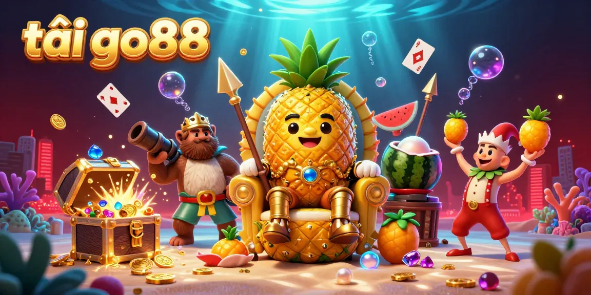 Experience the excitement of tải go88 with a golden pineapple king in a vibrant casino scene.