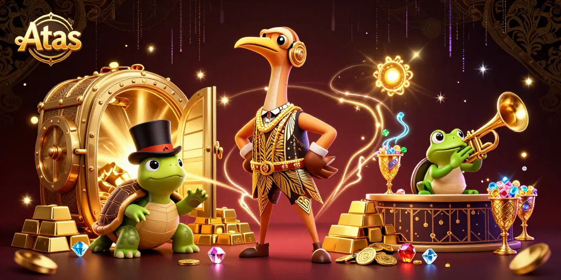 Atas Casino showcases vibrant gaming adventures with treasure and dynamic characters.