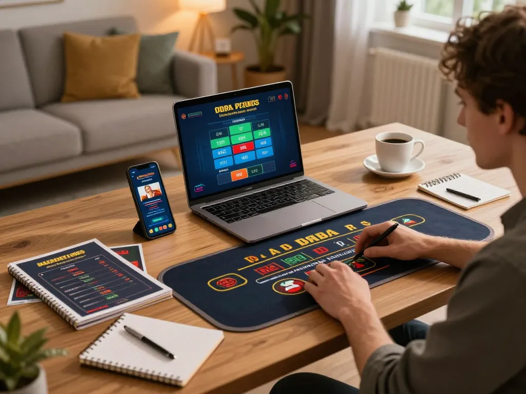 Engaging with live dealer games on https://cakhiatv.design/ in a cozy home gaming setup, promoting responsible play and strategy.