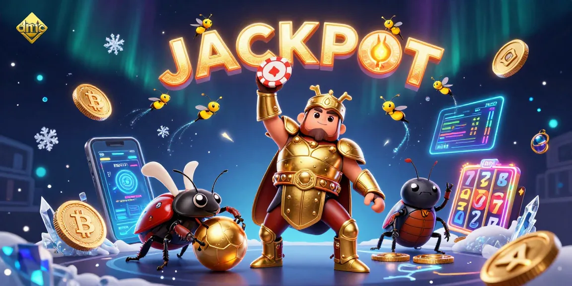 Empower your casino game with DMIC's vibrant 3D illustration featuring playful beetles and crypto elements.
