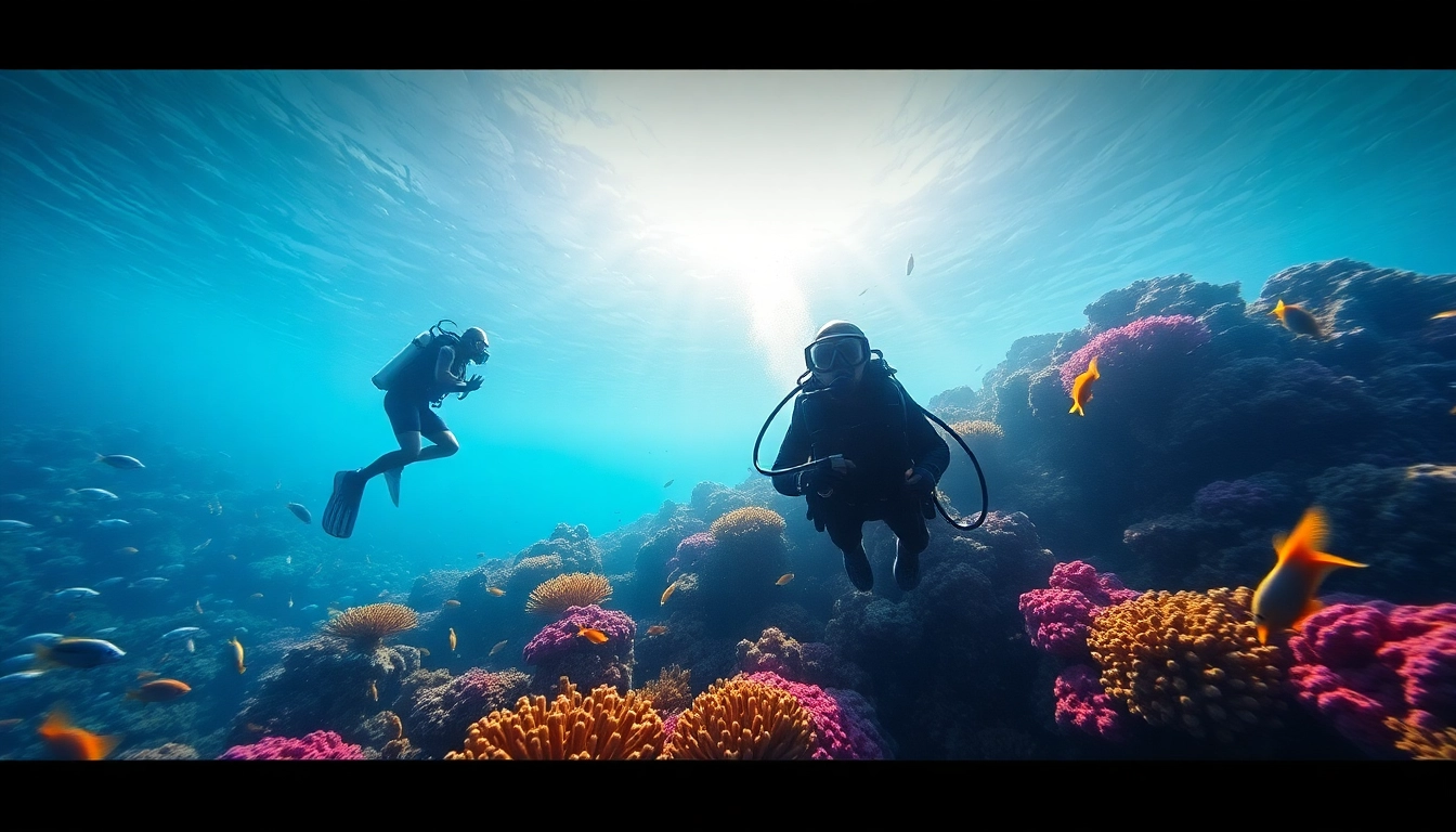 Tauchen mit einem professionellen Taucher, umgeben von bunten Korallen und Fischen.