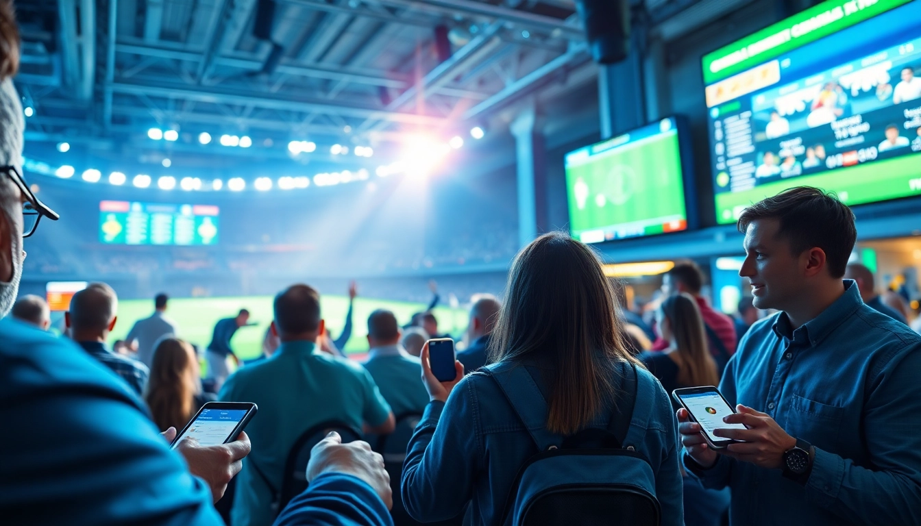Exciting sports betting scene showcasing 토토스토리 with fans engaging digitally.