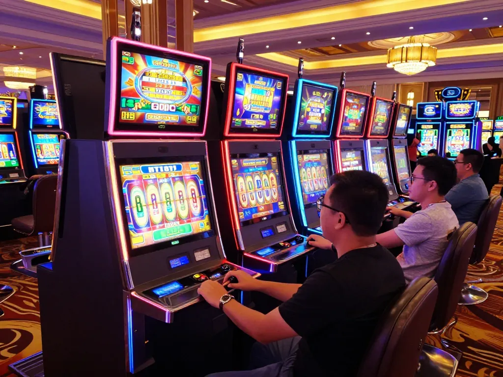 Players enjoy vibrant slot gacor games with colorful machines and exciting ambiance