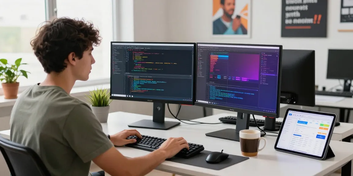Developer working on 纸飞机中文版 coding project in a modern office