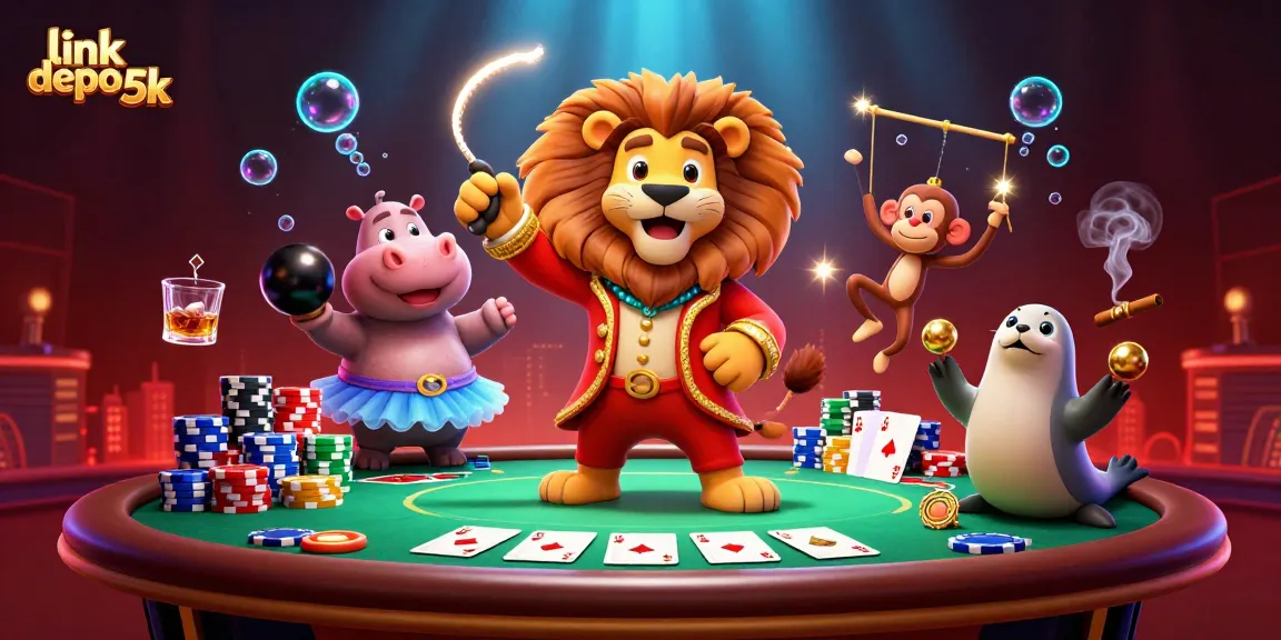 Engage with link depo 5k in this vibrant 3D circus scene showcasing exciting gambling elements.