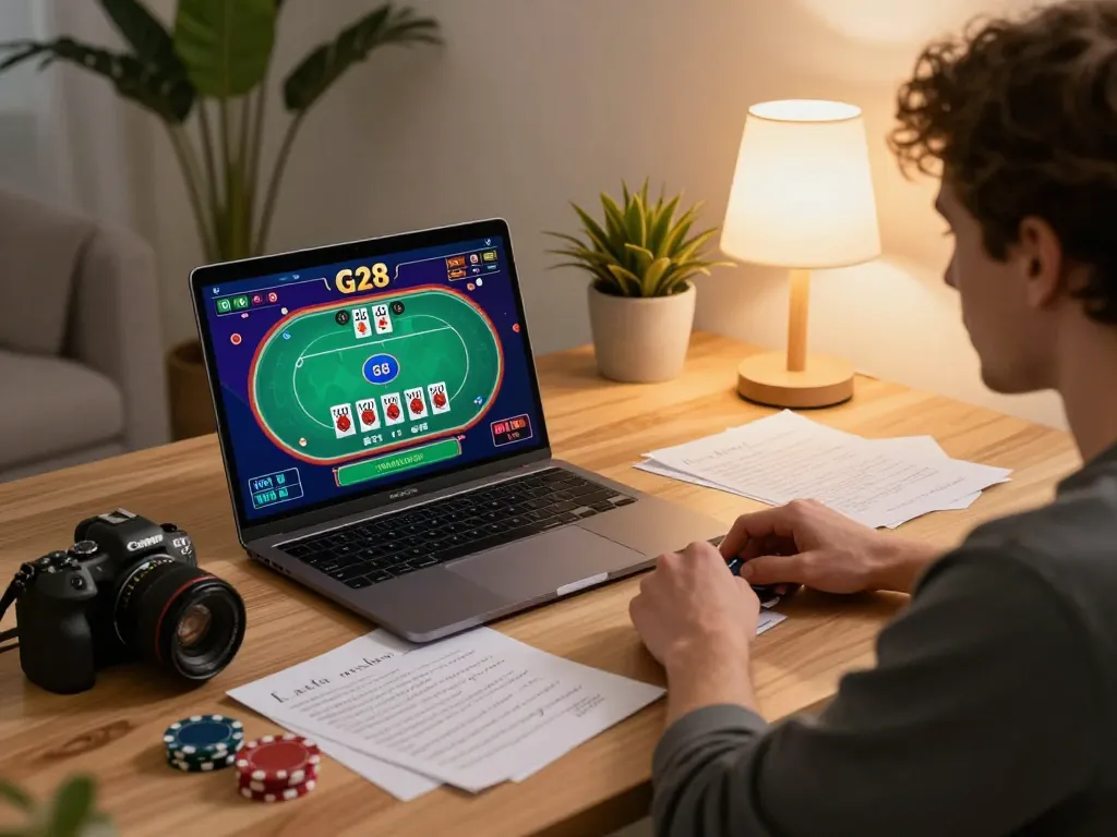 Engage in G28 online gaming with a vibrant setup showcasing poker strategy and cozy atmosphere.