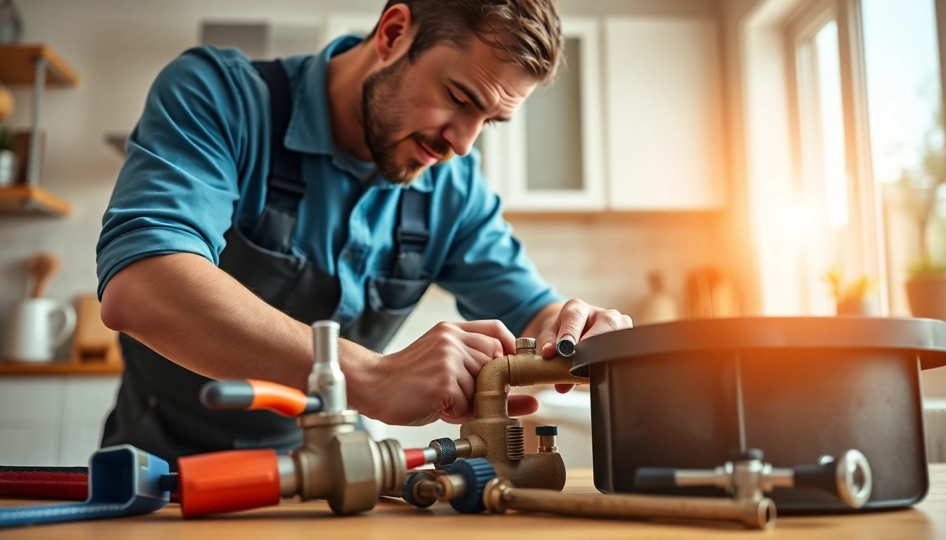 Find a skilled plumber near me fixing a leak in a modern kitchen.