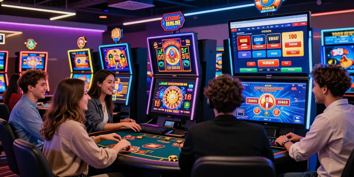 Impliquer les joueurs dans une scène de casino en ligne dynamique montrant l'excitation des meilleurs casinos en ligne.