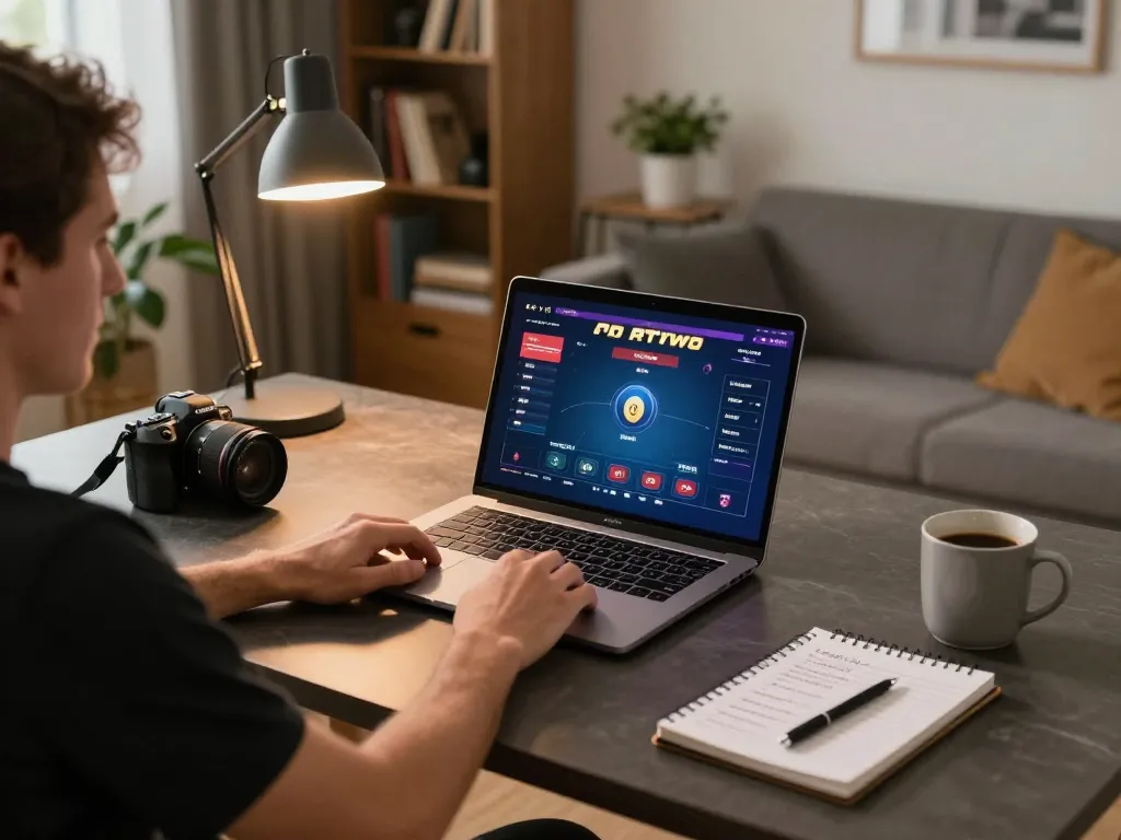 Engaged user strategizing online poker gameplay with nutrihealth insights in a cozy home setting.