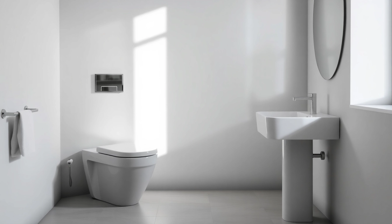 Installazione di sanitari moderni in un bagno elegante e minimalista.