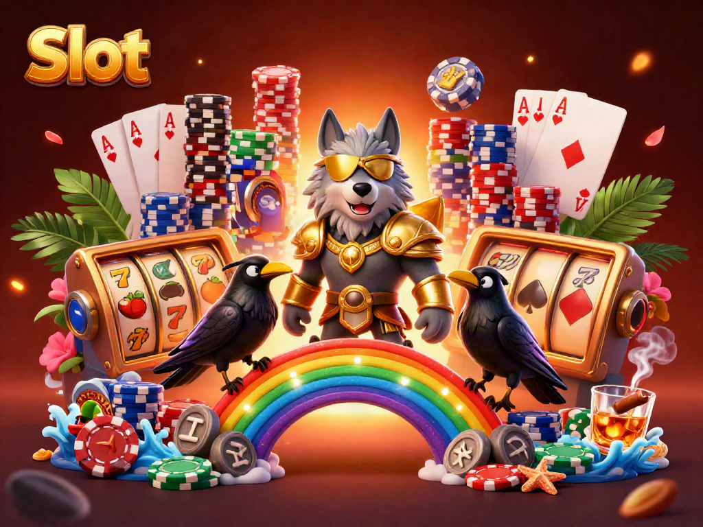 Win big with Slot game elements featuring Norse-inspired characters and colorful casino decor.