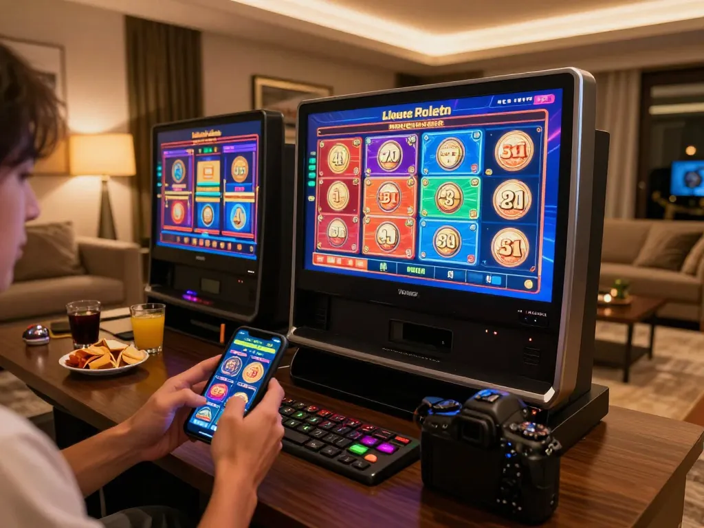Engaging in online slot games at tg88 with smartphone and vibrant screen