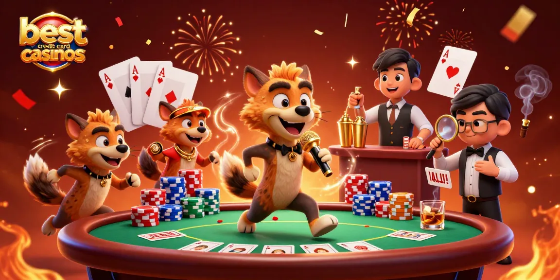 Experience the excitement of the best credit card casinos with hyenas in a vibrant casino scene.