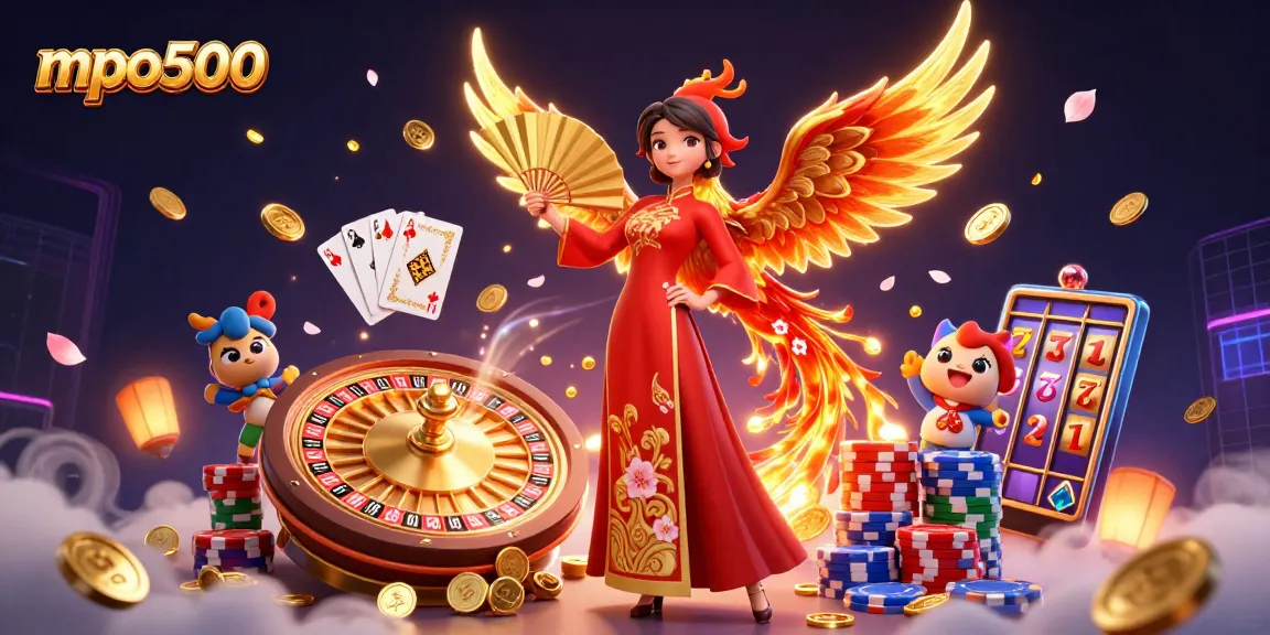 Engage with mpo500's vibrant online gaming experience, featuring dynamic characters amidst golden coins and gaming elements.