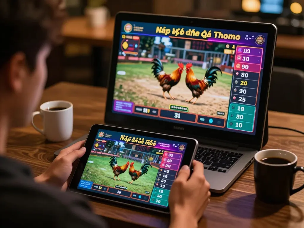 Nạp & cược đá gà Thomo during online betting, featuring a user engaged with live streams and betting odds