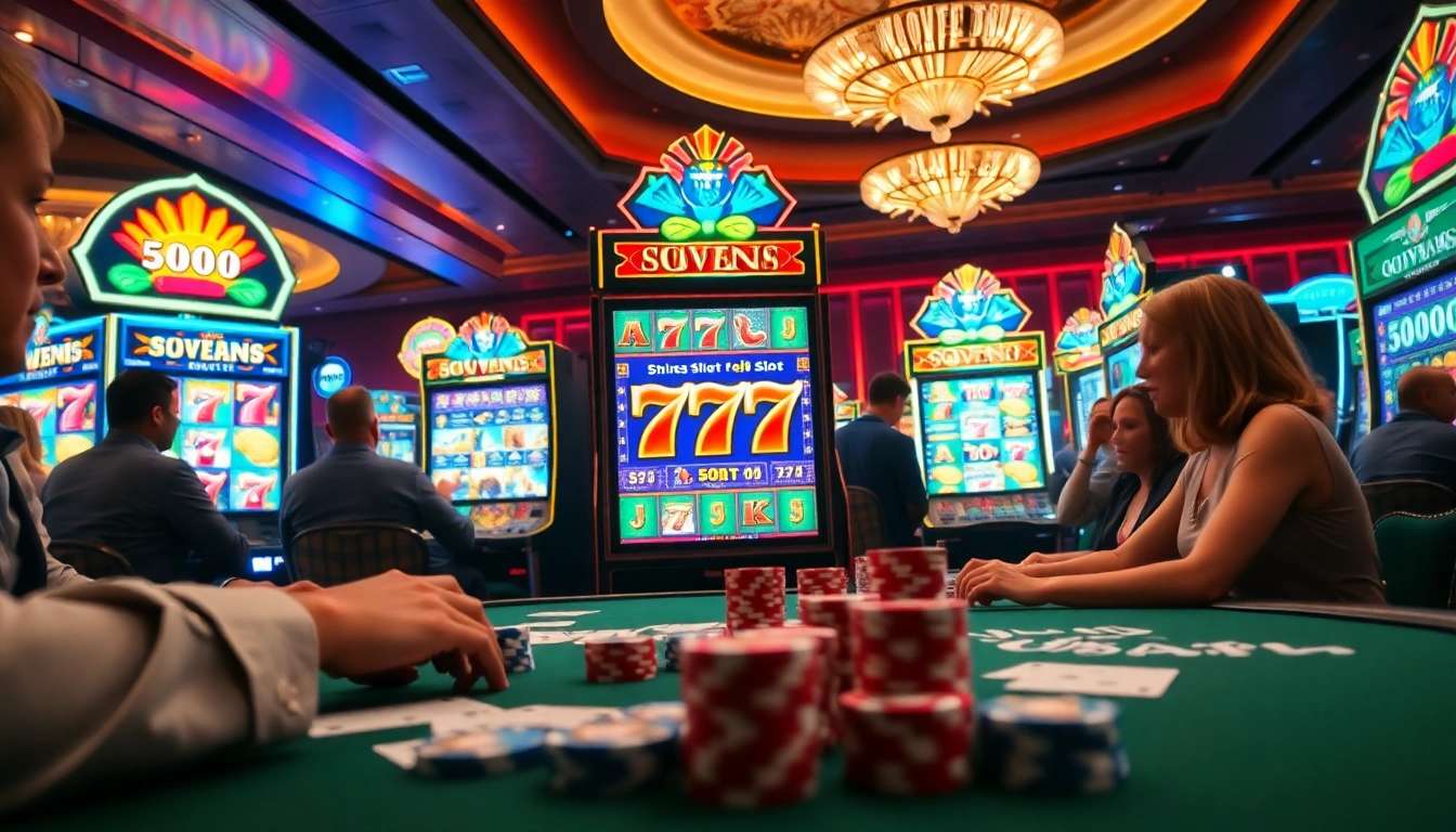 Engage in the excitement of the seven77 slot at a luxury casino with vibrant slot machines.