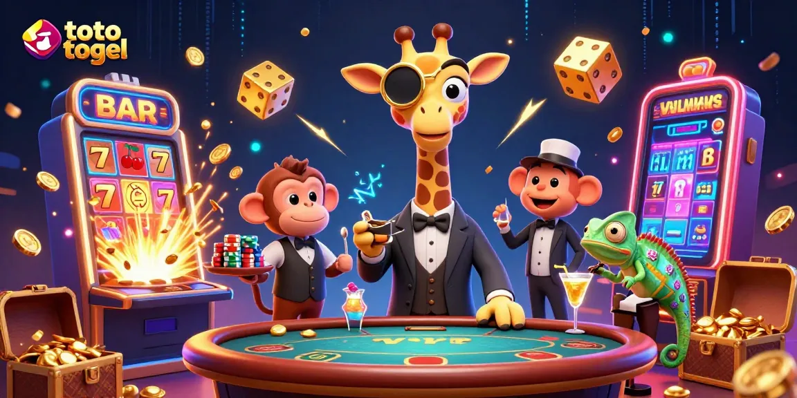 Rasakan kegembiraan toto togel dengan karakter yang hidup dan elemen kasino yang dinamis dalam ilustrasi 3D.