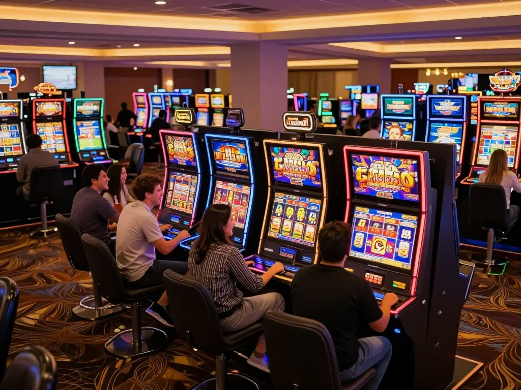 Engaged players enjoying slot777 gacor machines in a vibrant casino atmosphere.