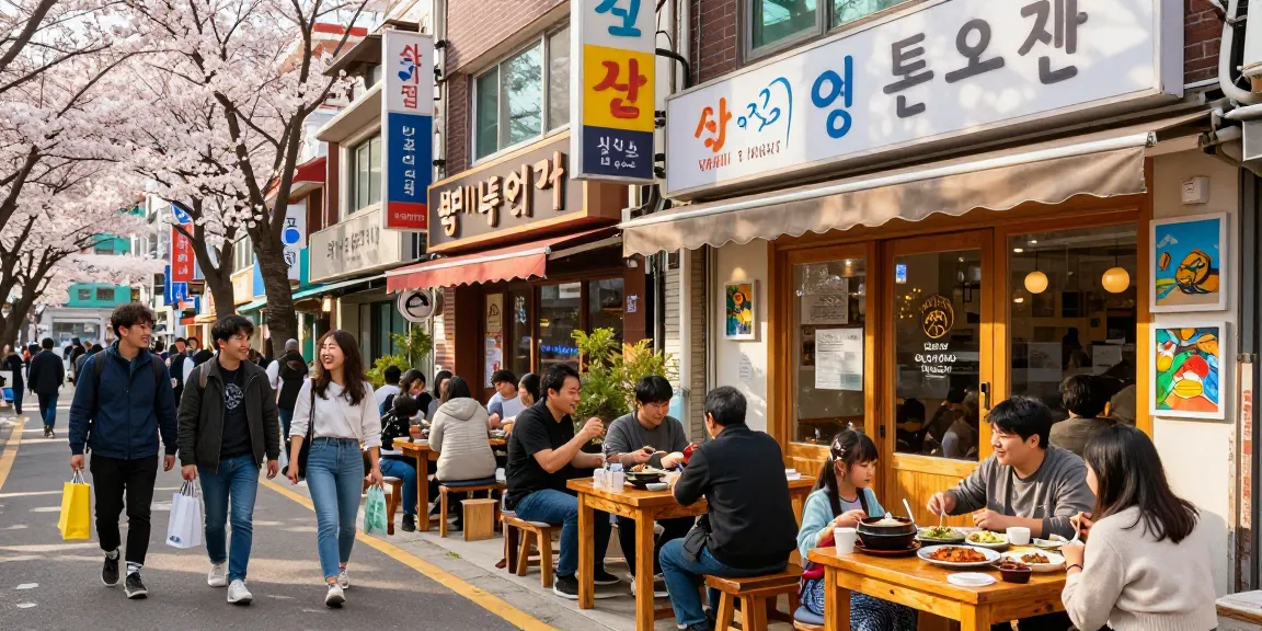Community gathering at 상봉동 한국관 restaurant celebrating Korean culture.