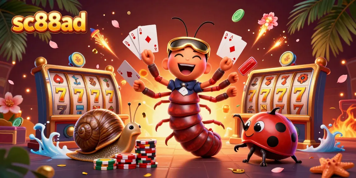 Experience excitement with sc88ad's colorful casino scene featuring a millipede dealer and a snail high-roller.