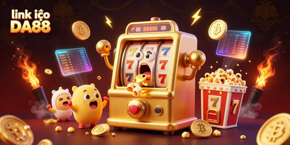 Celebrate your wins with link vào DA88 as the golden slot machine hits a jackpot, showering gold coins.